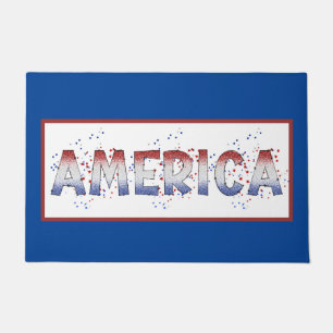 America Patriotic Shimmer Word Art Doormat