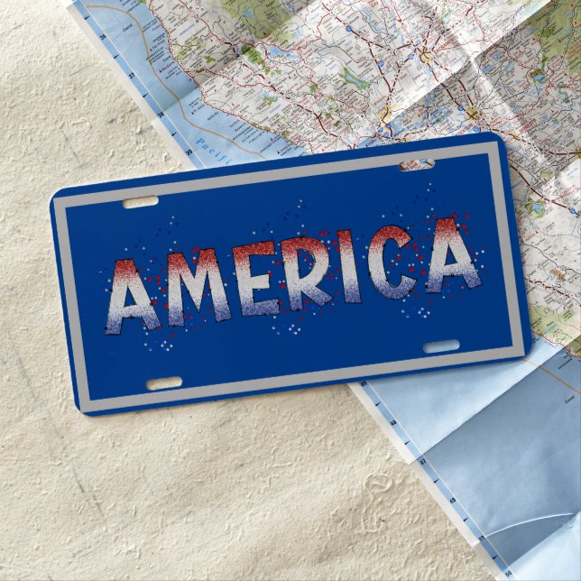 America Patriotic Shimmer Word Art  License Plate (In Situ)