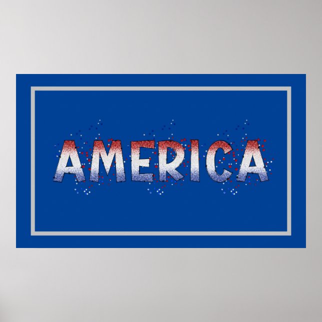 America Patriotic Shimmer Word Art  Poster (Front)