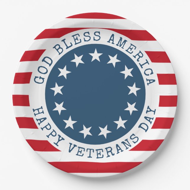 America Patriotic Veterans Paper Plates (Front)