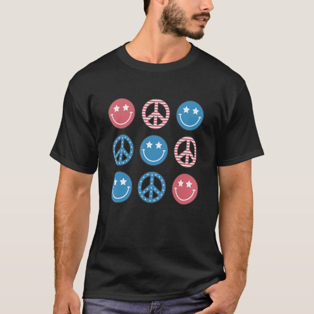America Peace Vibes Hippie Tee 4th Of July Indepen (Front)