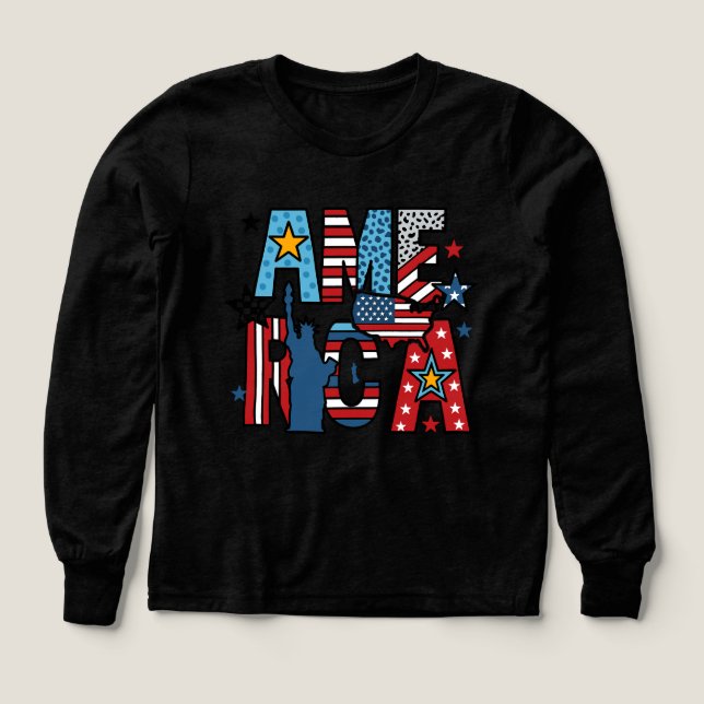 AMERICA PNG – Patriotic Red White Blue Mixed Patte Tri-Blend Shirts (Design Front)