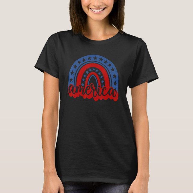 America Rainbow American Flag 4th Of July Boy Girl T-Shirt (Front)