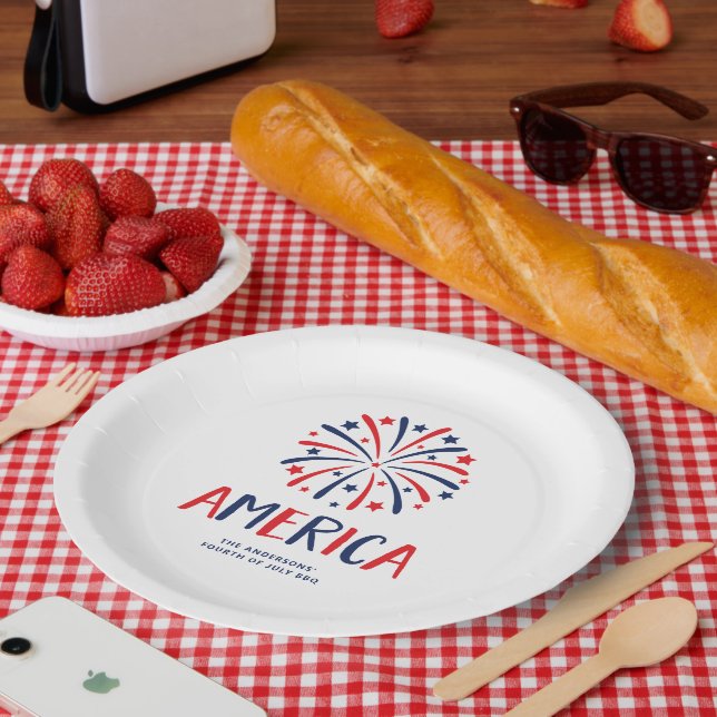 America | Red White and Blue Fireworks Paper Plates (Picnic)