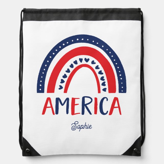 America | Red White and Blue Rainbow Drawstring Bag (Front)