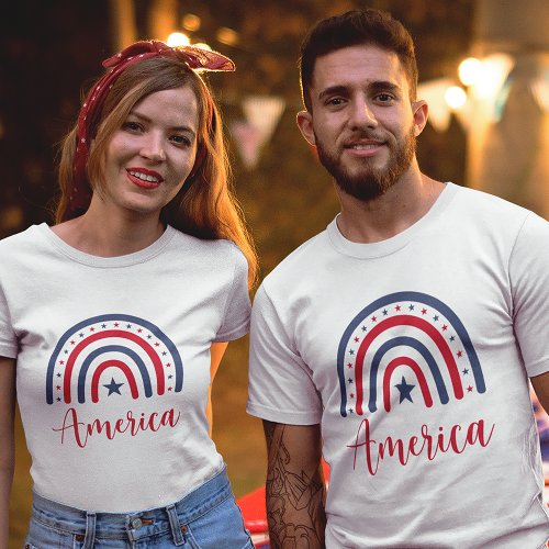 America Red White and Blue Rainbow Unisex T_Shirt