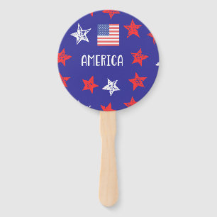 AMERICA Red White and Blue Stars and Flag Hand Fan