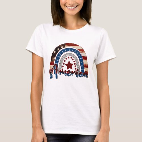 America Red White Blue Star Patriotic Flag Rainbow T_Shirt