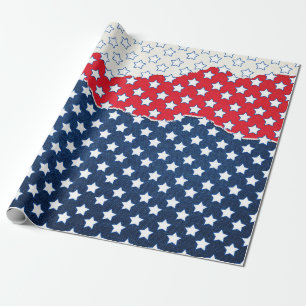 America Red White & Blue Stars Wrapping Paper
