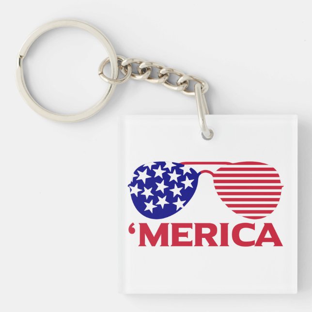 America Red White Blue Sunglasses  Keychain (Front)