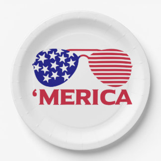 America Red White Blue Sunglasses Paper Plates