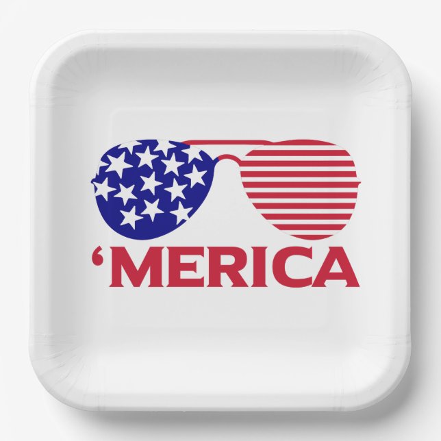 America Red White Blue Sunglasses  Paper Plates (Front)