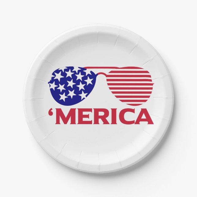 America Red White Blue Sunglasses  Paper Plates (Front)