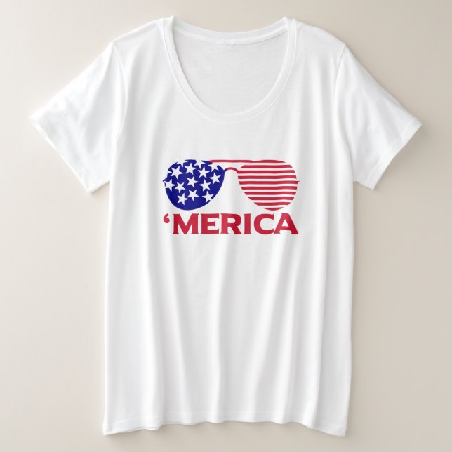 America Red White Blue Sunglasses  Plus Size T-Shirt (Design Front)