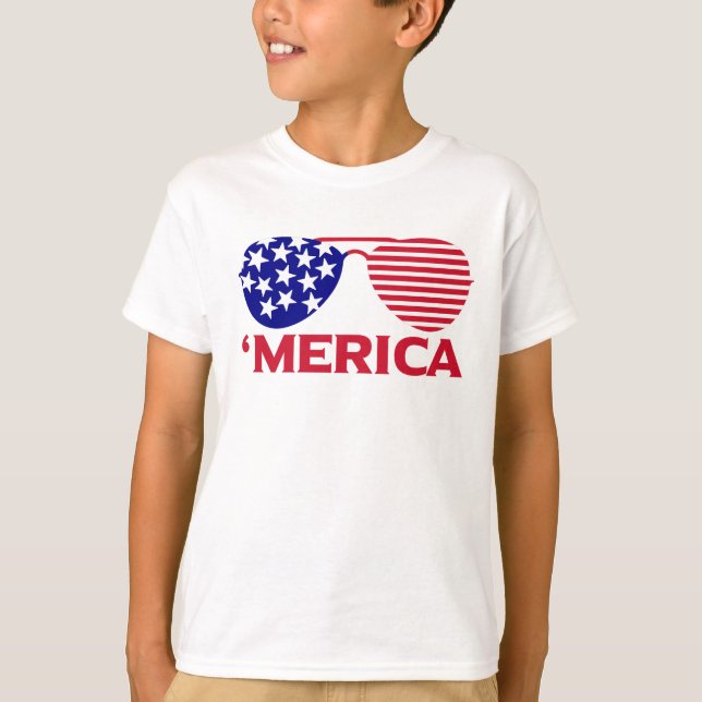 America Red White Blue Sunglasses  T-Shirt (Front)