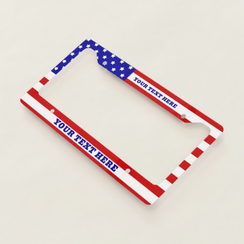 AMERICA RED WHITE BLUE USA FLAG STARS AND STRIPES LICENSE PLATE FRAME