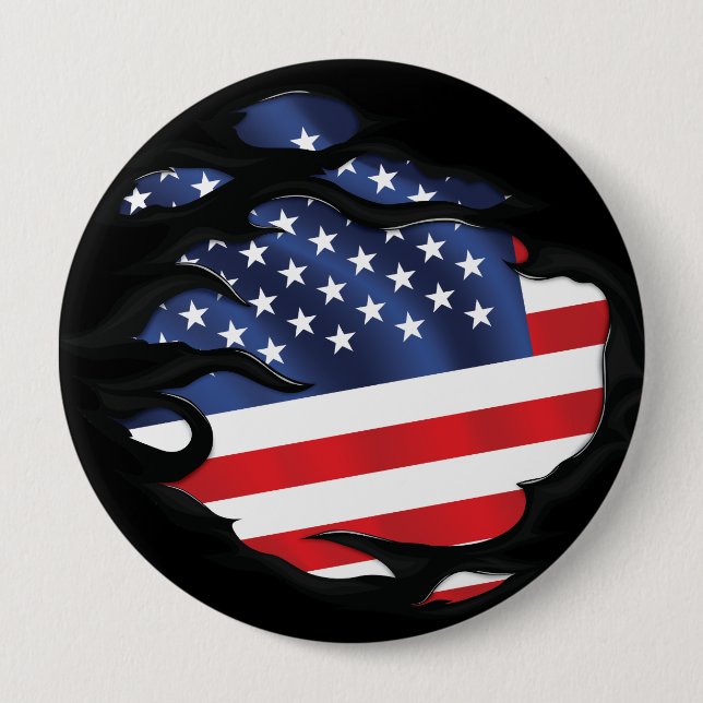 America Ripped Flag Button (Front)