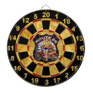America route 66 motorcycle with a gold background dartboard