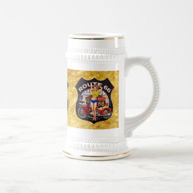 America route 66 motorcycle With a gold texture Beer Stein (Right)