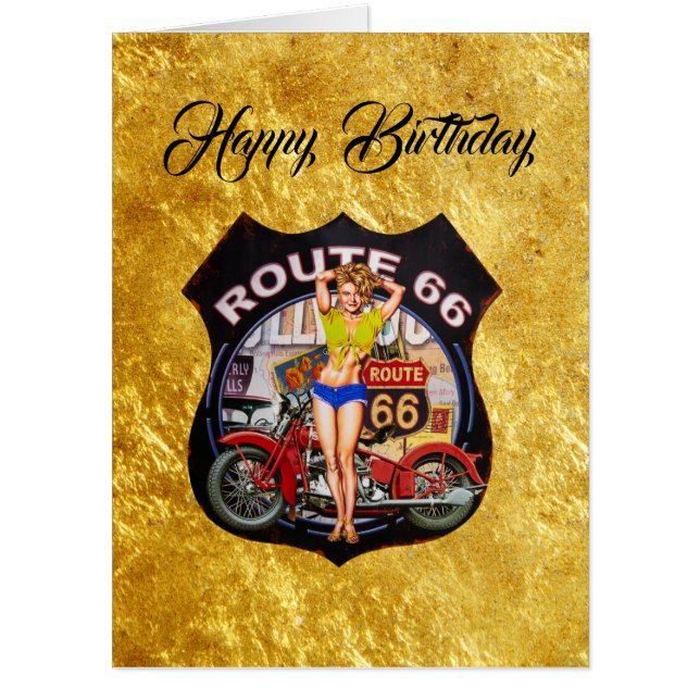 America route 66 motorcycle with a gold texture card (Front)