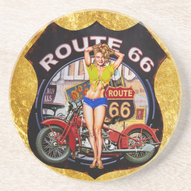 America route 66 motorcycle with a gold texture coaster (Front)