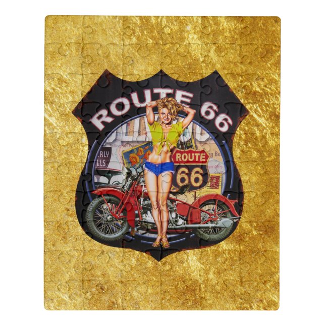 America route 66 motorcycle With a gold texture Jigsaw Puzzle (Puzzle Vertical)