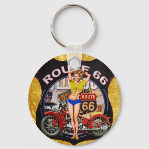 America route 66 motorcycle With a gold texture Keychain