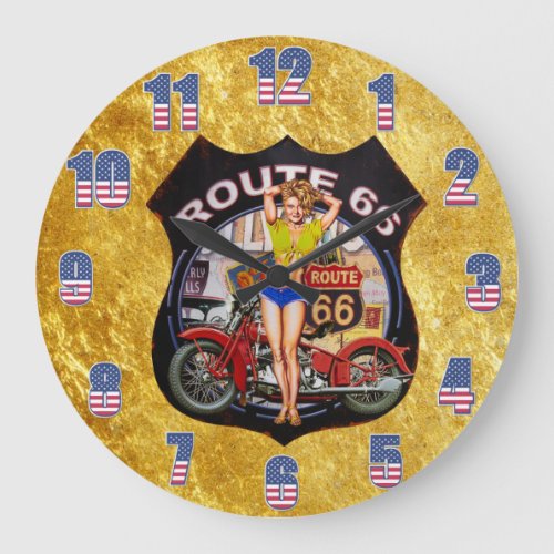 America route 66 motorcycle with a gold texture  large clock