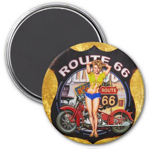 America route 66 motorcycle With a gold texture Magnet