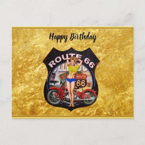 America route 66 motorcycle With a gold texture Postcard