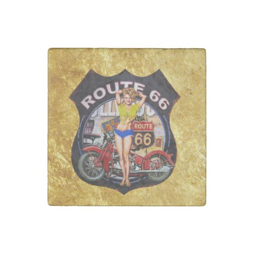 America route 66 motorcycle With a gold texture Stone Magnet