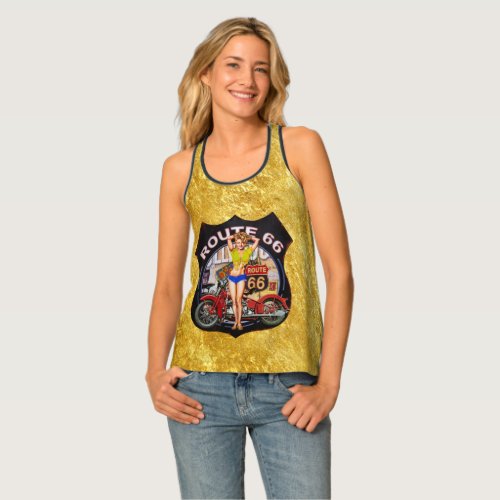 America route 66 motorcycle with a gold texture tank top