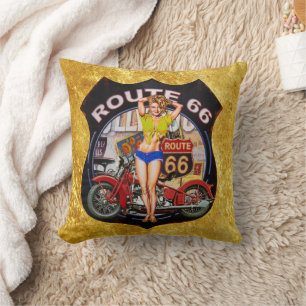 America route 66 motorcycle With a gold texture Throw Pillow