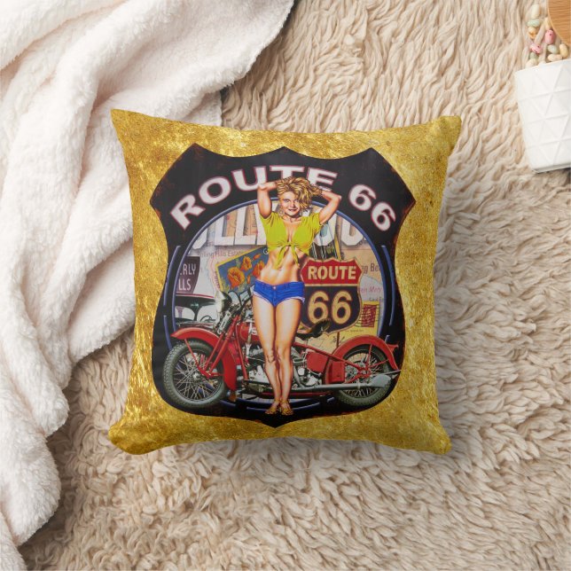 America route 66 motorcycle With a gold texture Throw Pillow (Blanket)