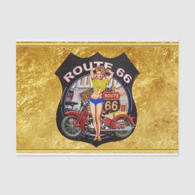 America route 66 motorcycle With a gold texture Tissue Paper (Front)