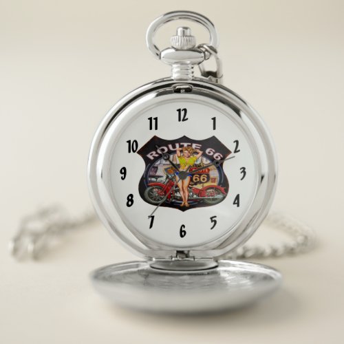 America route 66 with a motorcycle pocket watch