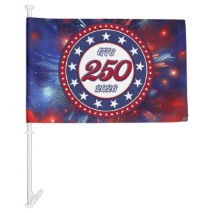 America’s 250th B-day Graphic Fireworks Clouds RWB Car Flag