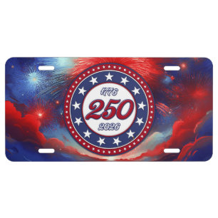 America’s 250th B-day Graphic Fireworks Clouds RWB License Plate