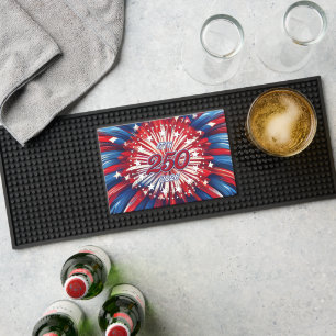 America’s 250th Birthday 1776-2026 RWB Fireworks Bar Mat