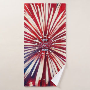 America’s 250th Birthday 1776-2026 RWB Fireworks Bath Towel