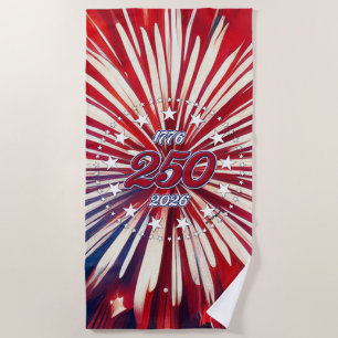 America’s 250th Birthday 1776-2026 RWB Fireworks Beach Towel