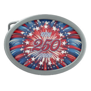 America’s 250th Birthday 1776-2026 RWB Fireworks Belt Buckle