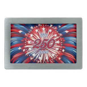 America’s 250th Birthday 1776-2026 RWB Fireworks Belt Buckle