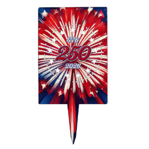 America’s 250th Birthday 1776-2026 RWB Fireworks Cake Topper