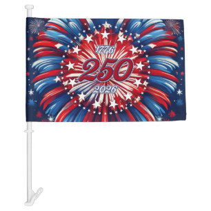 America’s 250th Birthday 1776-2026 RWB Fireworks Car Flag