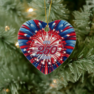 America’s 250th Birthday 1776-2026 RWB Fireworks Ceramic Ornament