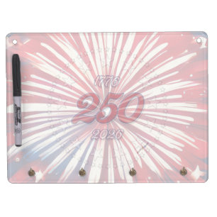 America’s 250th Birthday 1776-2026 RWB Fireworks Dry Erase Board With Keychain Holder