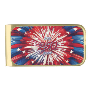 America’s 250th Birthday 1776-2026 RWB Fireworks Gold Finish Money Clip