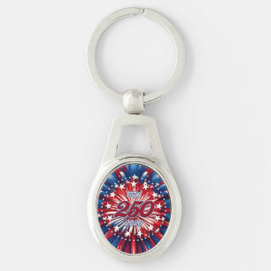 America’s 250th Birthday 1776-2026 RWB Fireworks Keychain