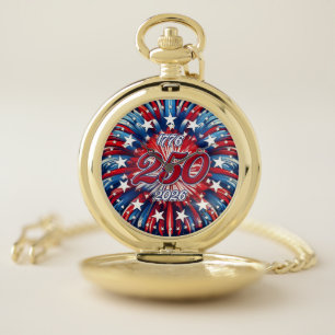 America’s 250th Birthday 1776-2026 RWB Fireworks Pocket Watch
